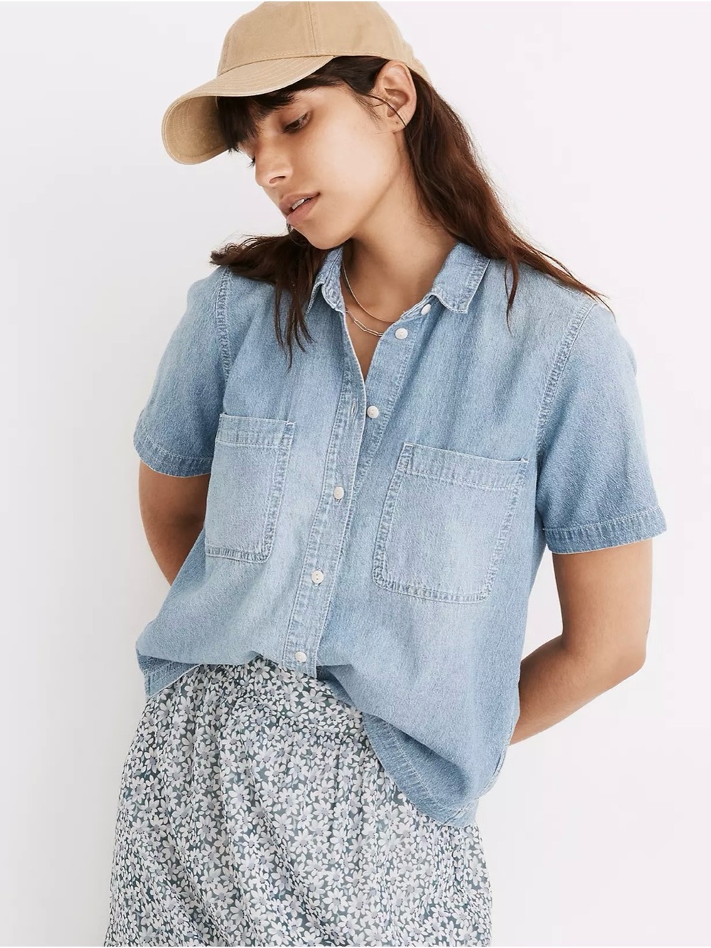 Madewell Denim Short-Sleeve Button-Up Shirt, Brickton Wash, Size S